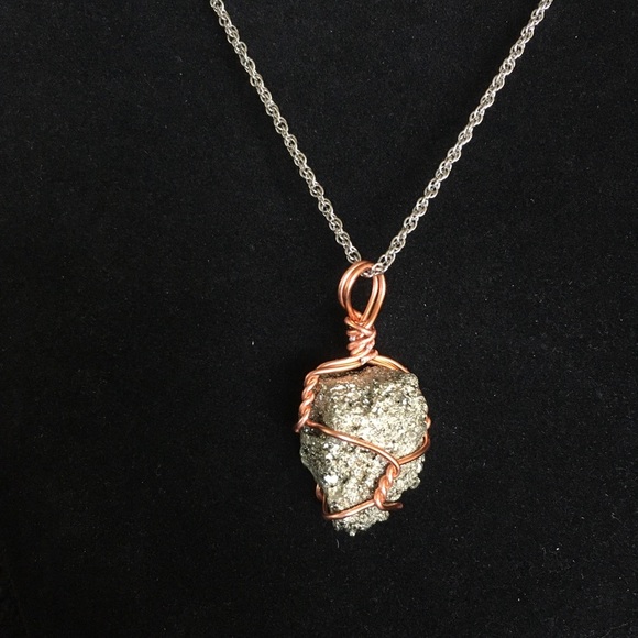 Handcrafted Fools Gold Wire Wrapped Rock Necklace - Picture 6 of 10